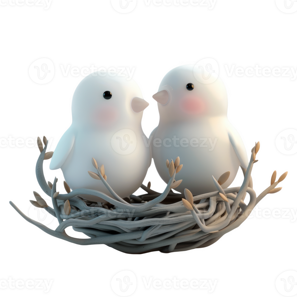 Cute lovebirds nestled together in a cozy nest with branches png