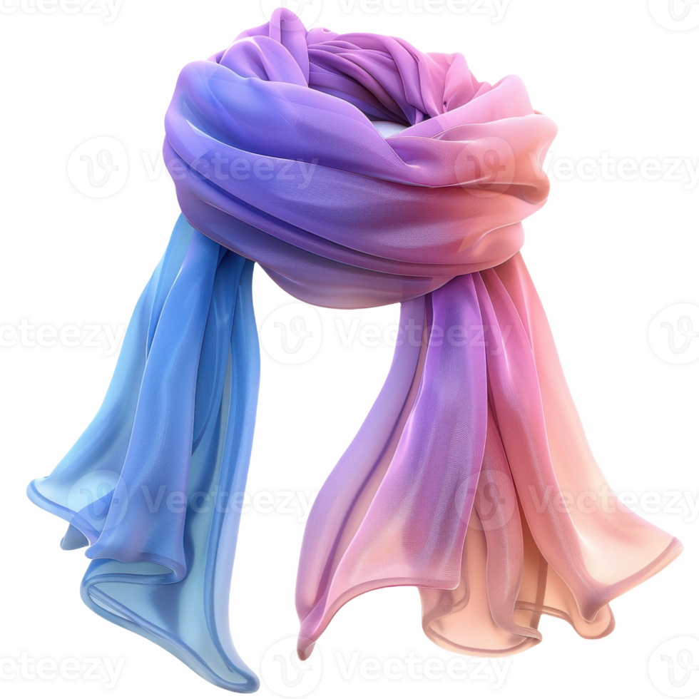 Elegant gradient scarf draped gracefully on a frosted glass display in soft lighting png
