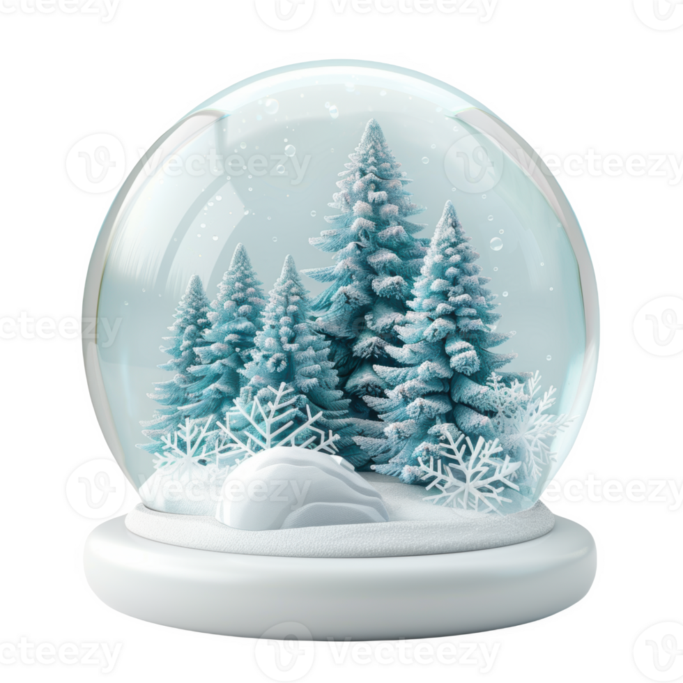 Standing frosted snow globe with evergreen trees and snowflakes in a winter wonderland png