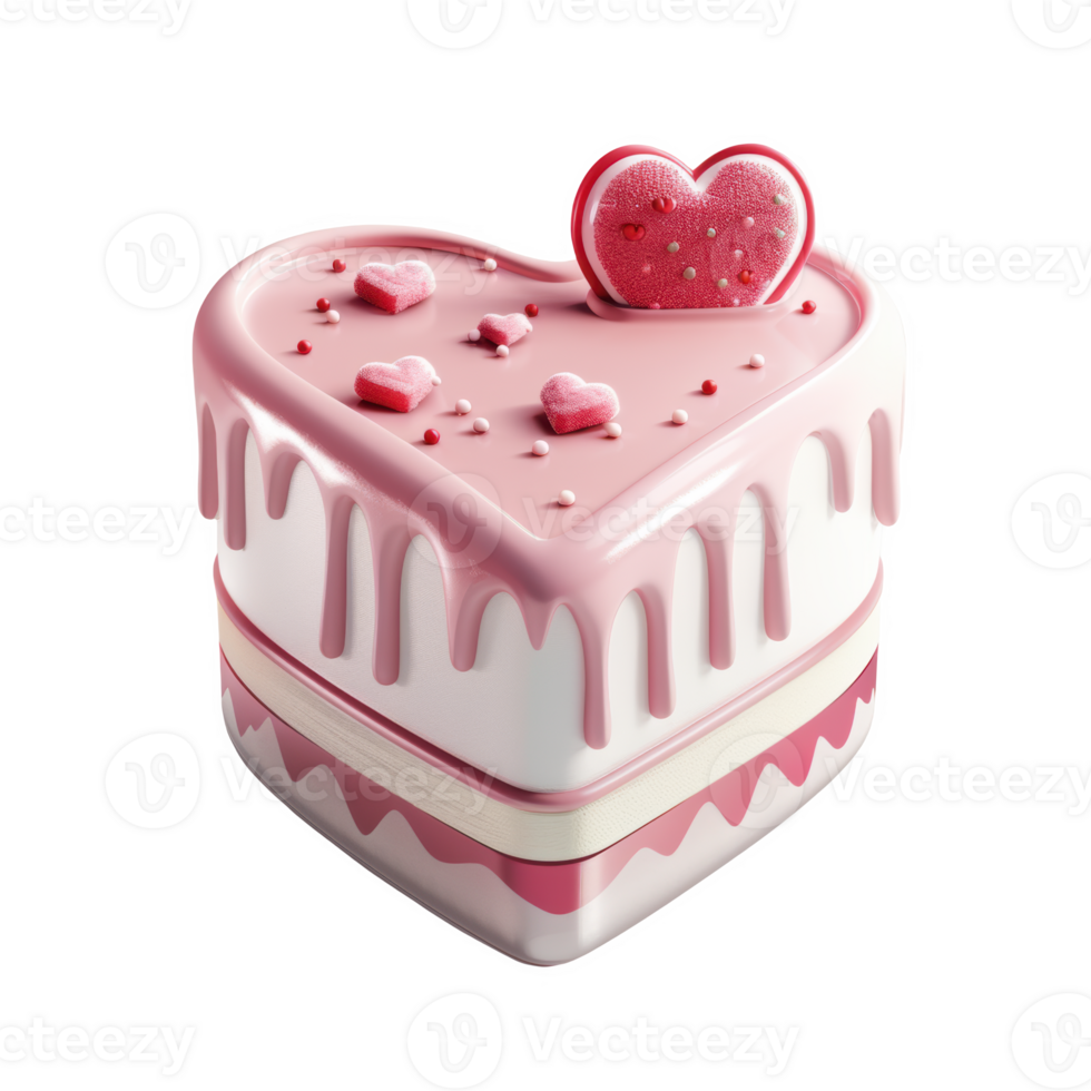 Heart-shaped cake slice with icing and candy hearts for Valentine's Day png