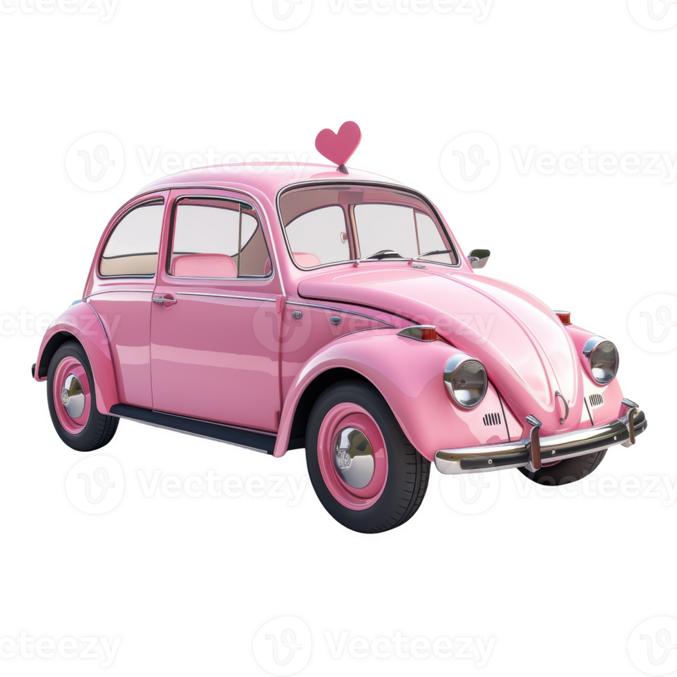 A charming pink car adorned with a heart symbol, perfect for Valentine's Day celebrations png