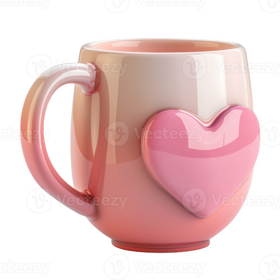 Cute Valentine's Day mug with heart design in pink and cream colors, perfect for gifts png