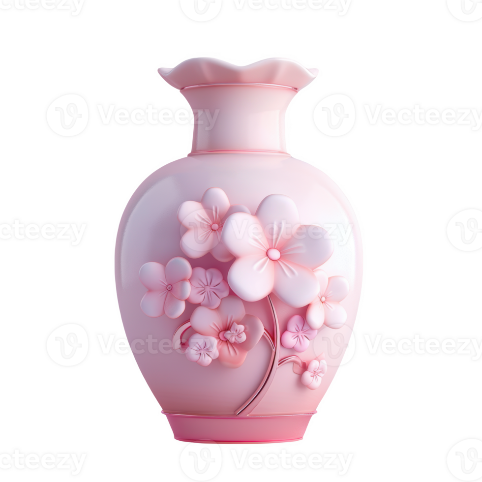 Elegant pink vase with floral designs, ideal for Valentine's Day decor png