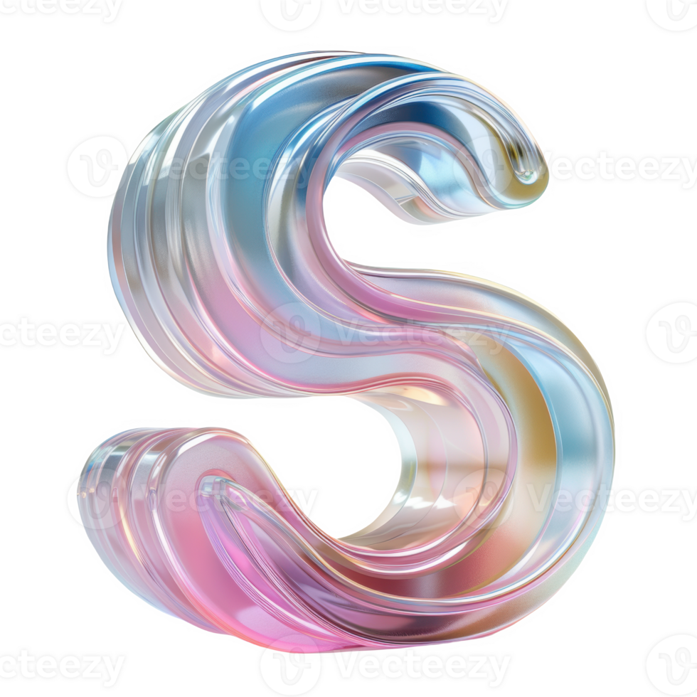 Frosted glass letter S icon showcasing a colorful and smooth design on a serene background png