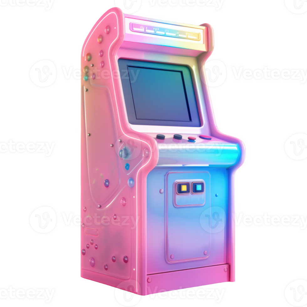 Vintage arcade game machine with frosted glass and a sleek white finish png