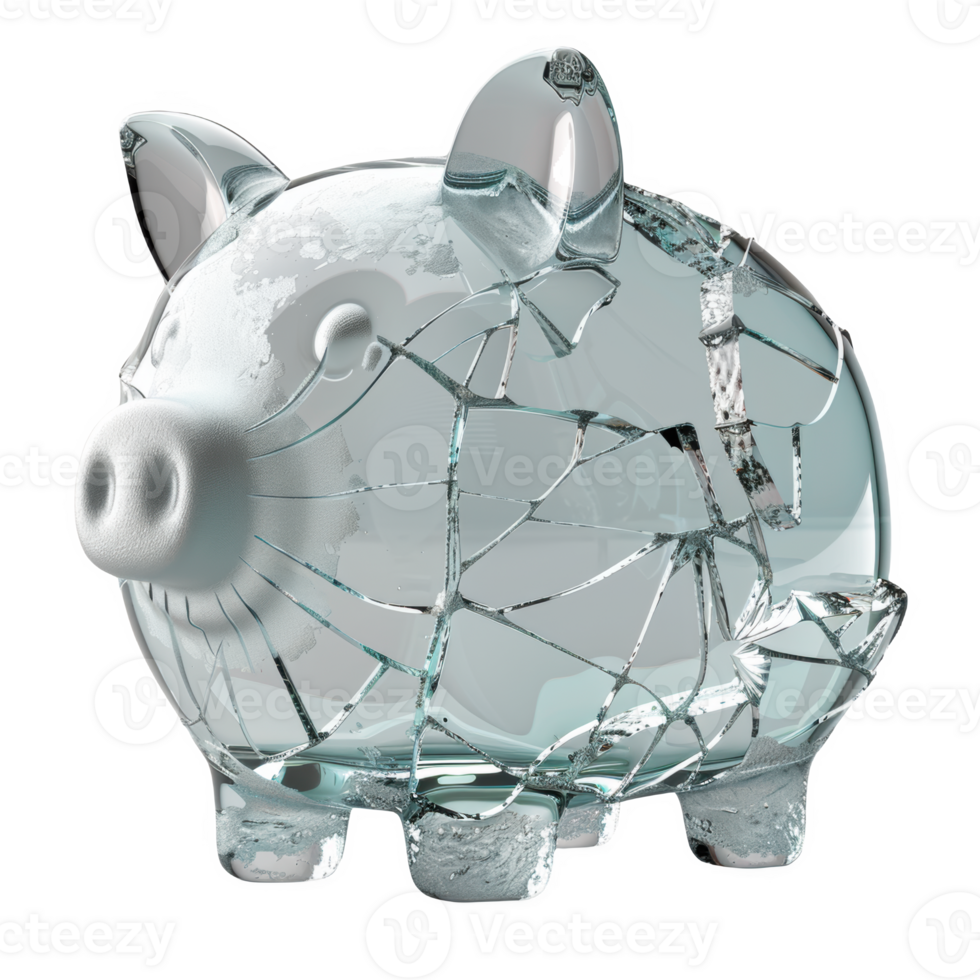 A broken frosted glass piggy bank with visible cracks sitting on a flat surface png