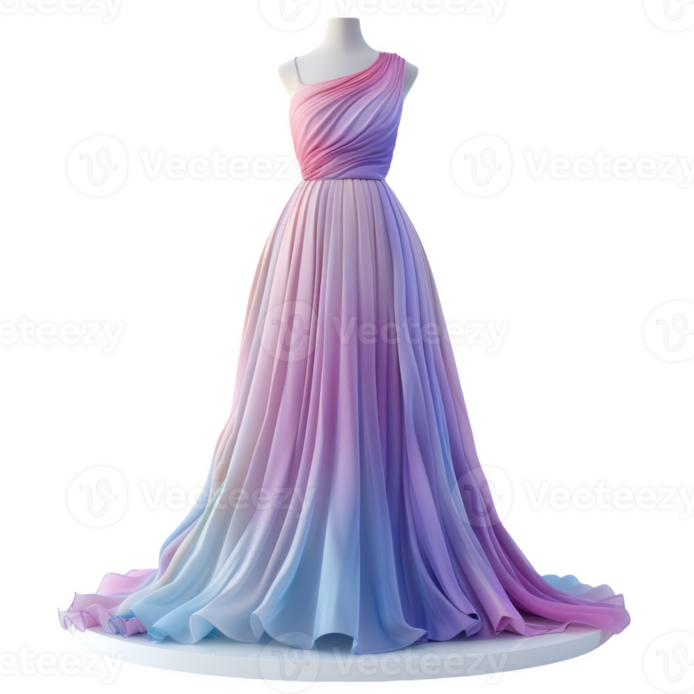 Elegant ombre wedding dress in pastel hues perfect for a romantic celebration png