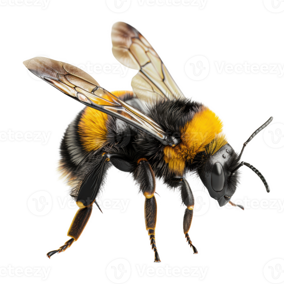 A close-up view of a standing frosted glass bumblebee showcasing detailed wing structure png