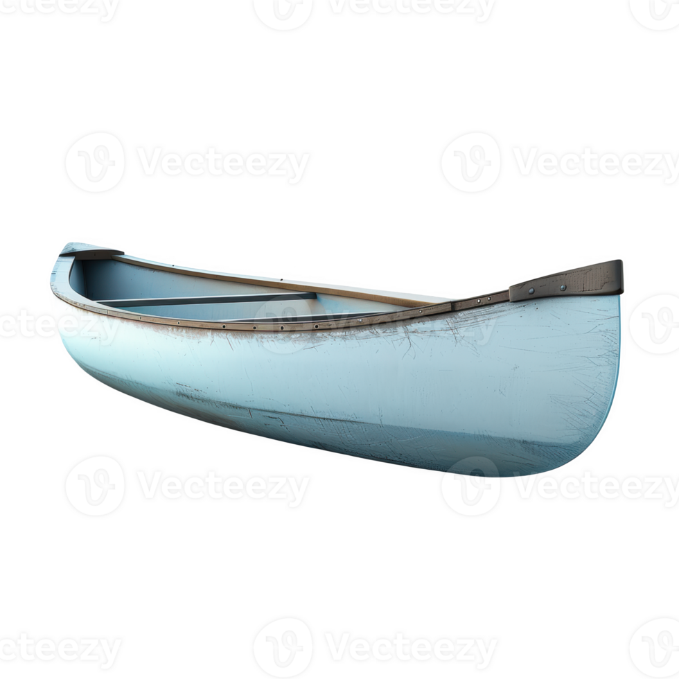 Exploring serene lakes with a weathered blue canoe at dawn png