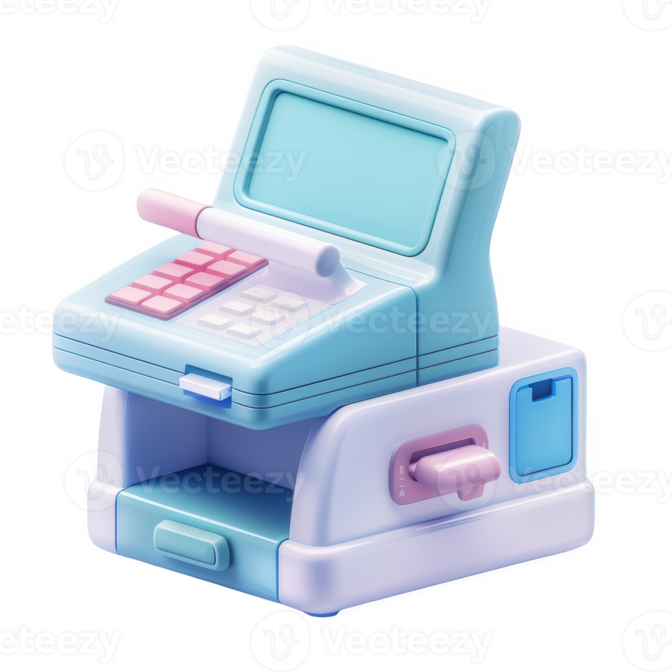 Cute frosted glass cash register toy with pastel colors displayed on a clean surface png