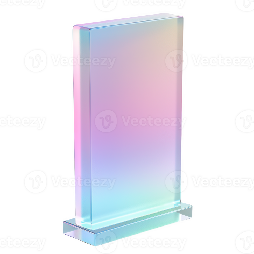 Frosted glass board in white standing on a sleek base for elegant display png