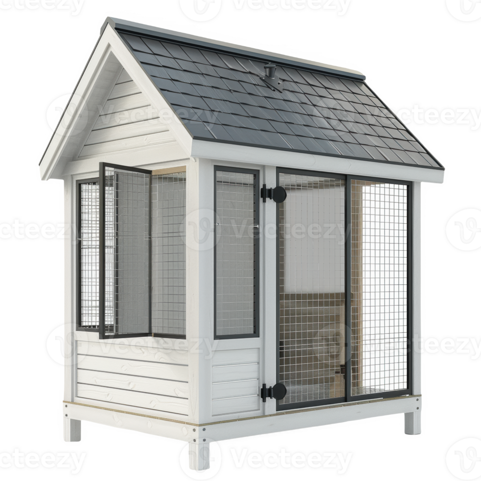 Coop standing securely in a sunny backyard, designed for safe and comfortable bird housing png