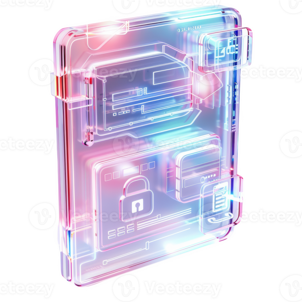 Frosted glass card with identity verification and secure data outlines png