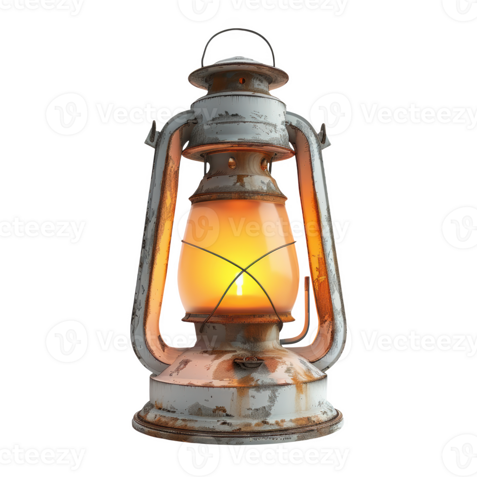 Warmly glowing lantern standing frosted indoors on a rustic surface png