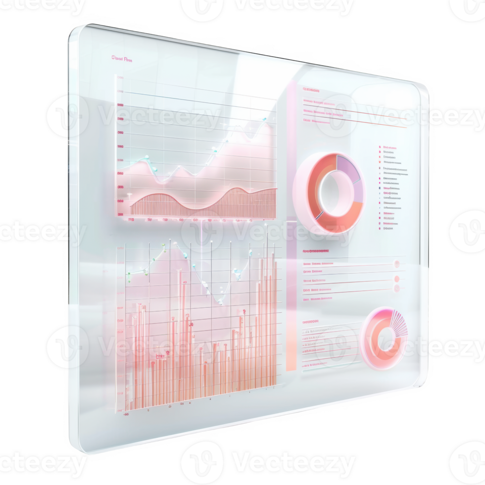 Frosted glass with colorful data charts in an office setting png