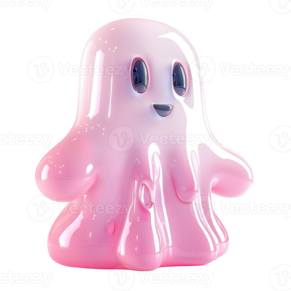 Cute pink ghost figure designed with a glossy finish and an animated expression png