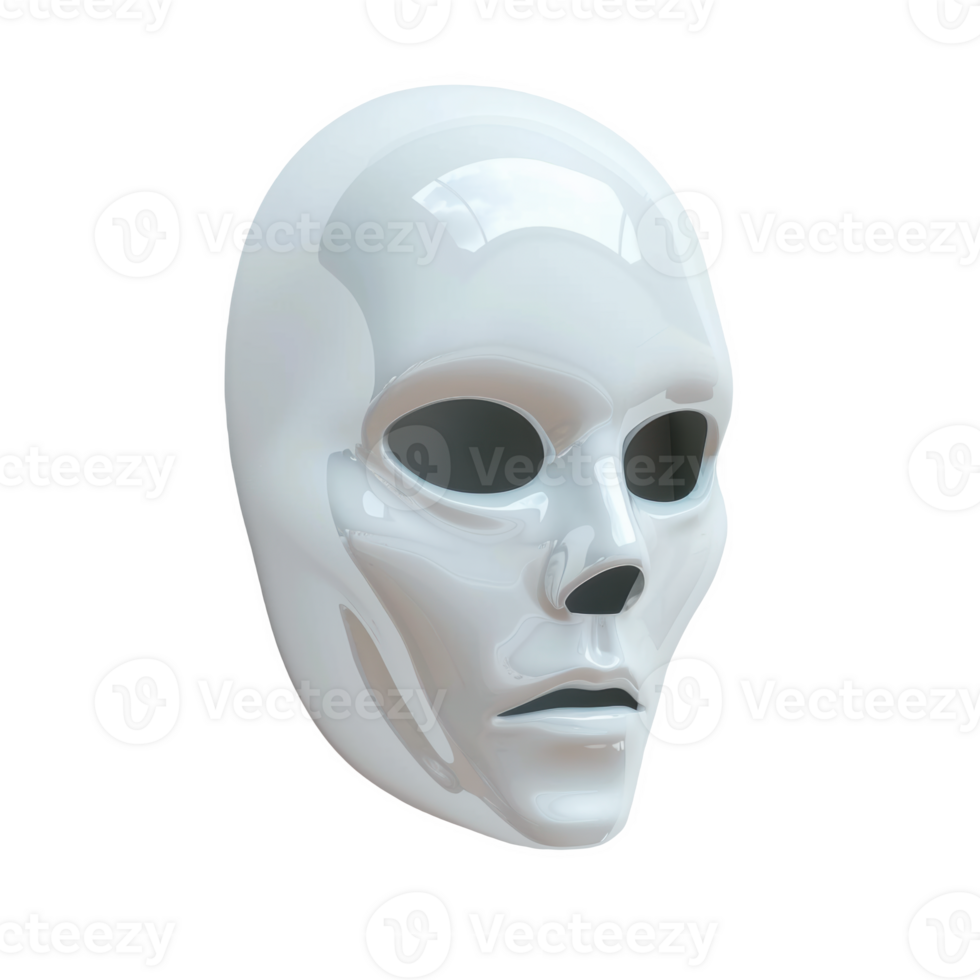 Elegant white mask displayed against frosted glass backdrop in a minimalist setting png