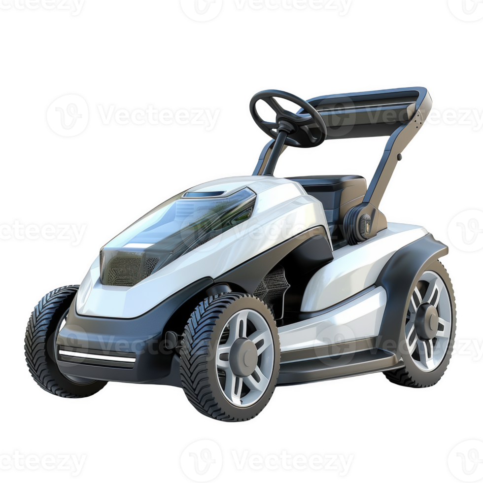 A modern mower maintaining a tidy lawn with precision and care in a sunny garden setting png