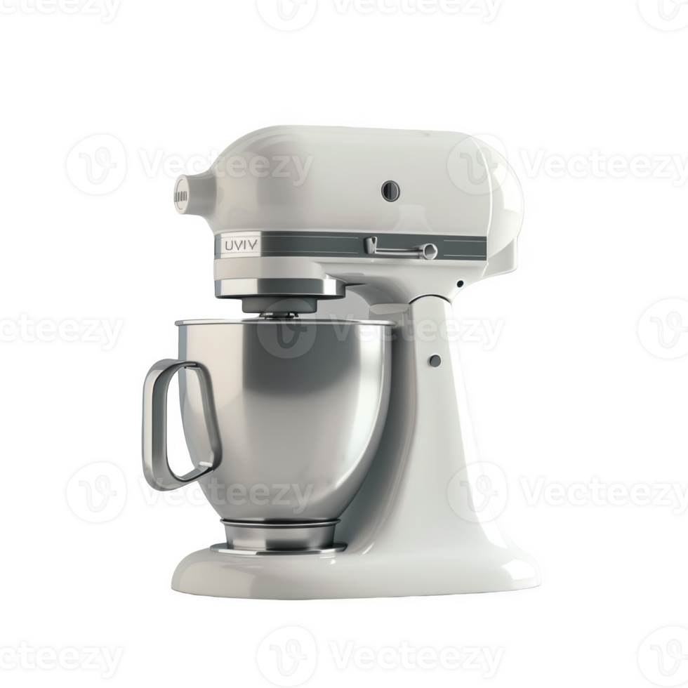 Standing frosted glass white acrylic kitchen mixer with stainless steel bowl png