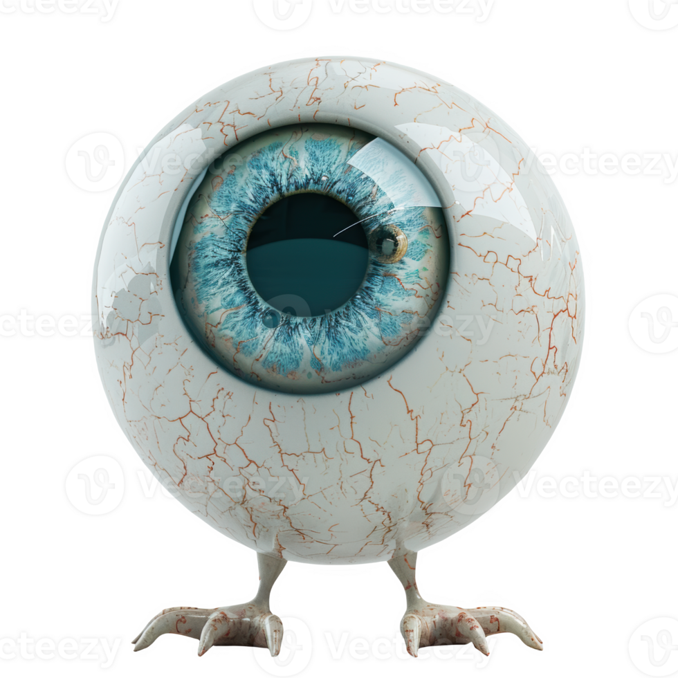 Unique round creature with large blue eye and frosted white glass appearance png