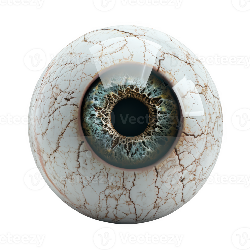 Detailed close-up of a frosted glass eye with intricate patterns in natural lighting png