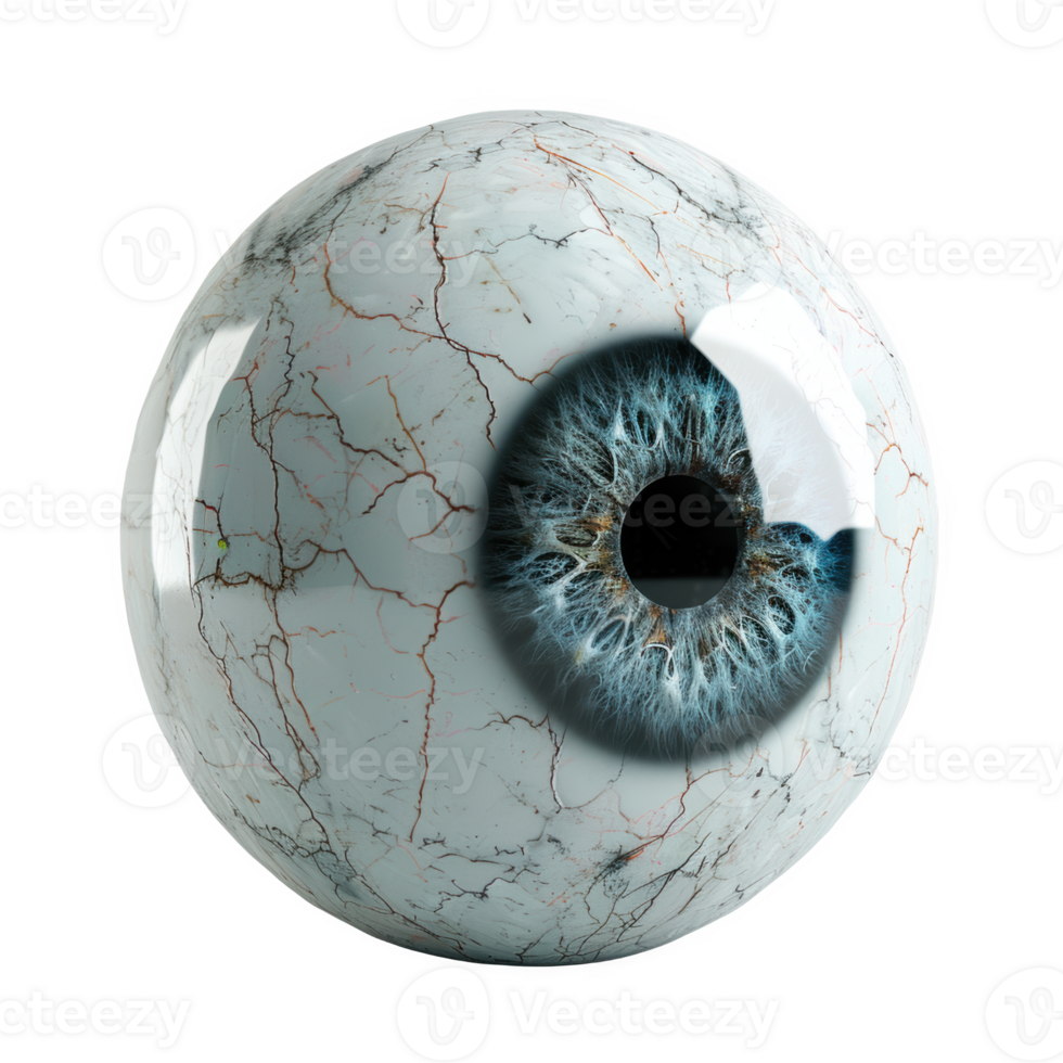 Frosted glass sphere resembling an eye features intricate blue iris details png