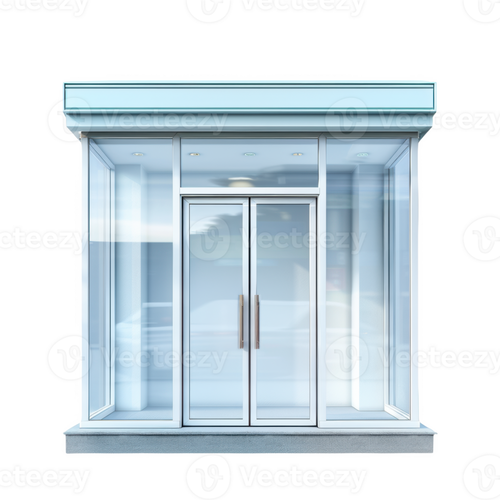 Frosted glass storefront showcasing modern design in a bright urban environment png