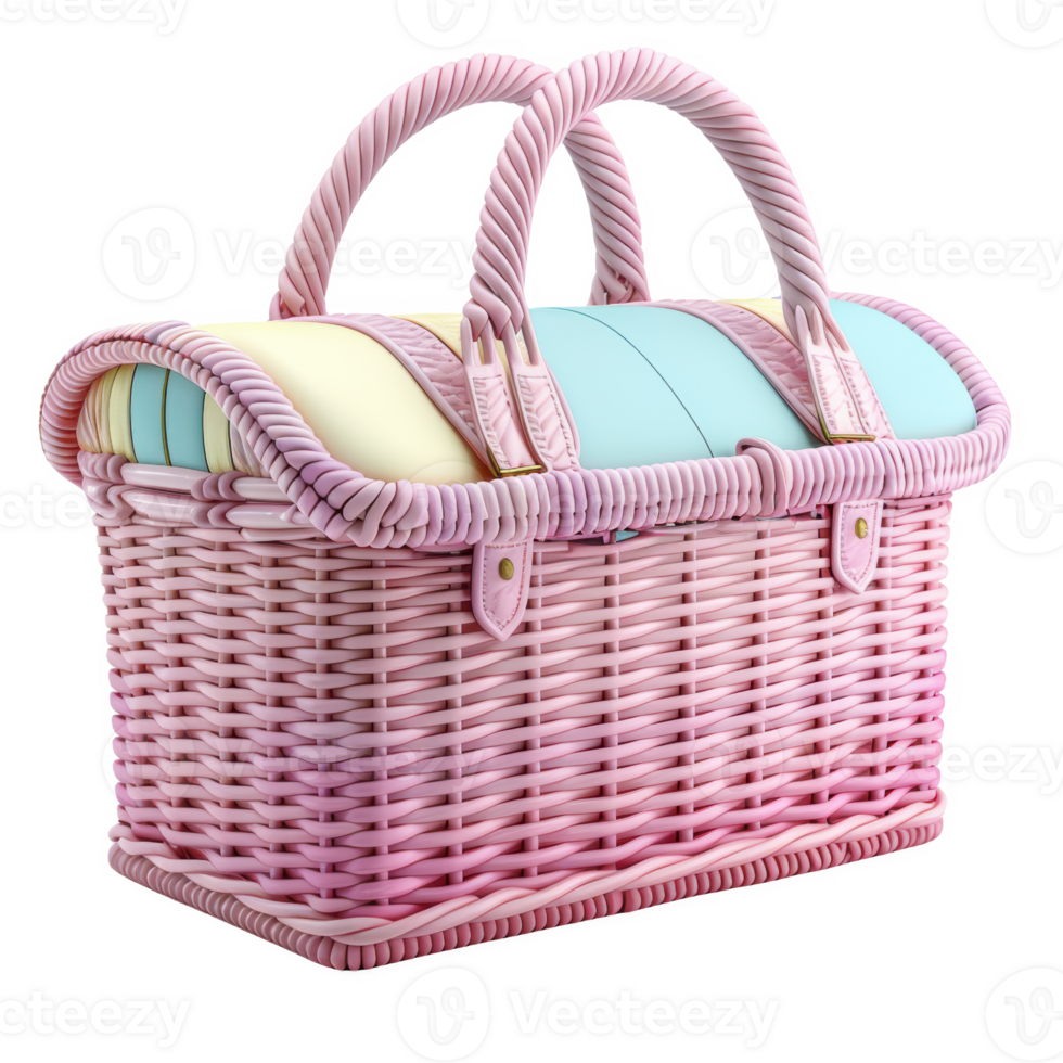 Stylish basket with frosted glass top in pink ombre design perfect for outdoor picnics png
