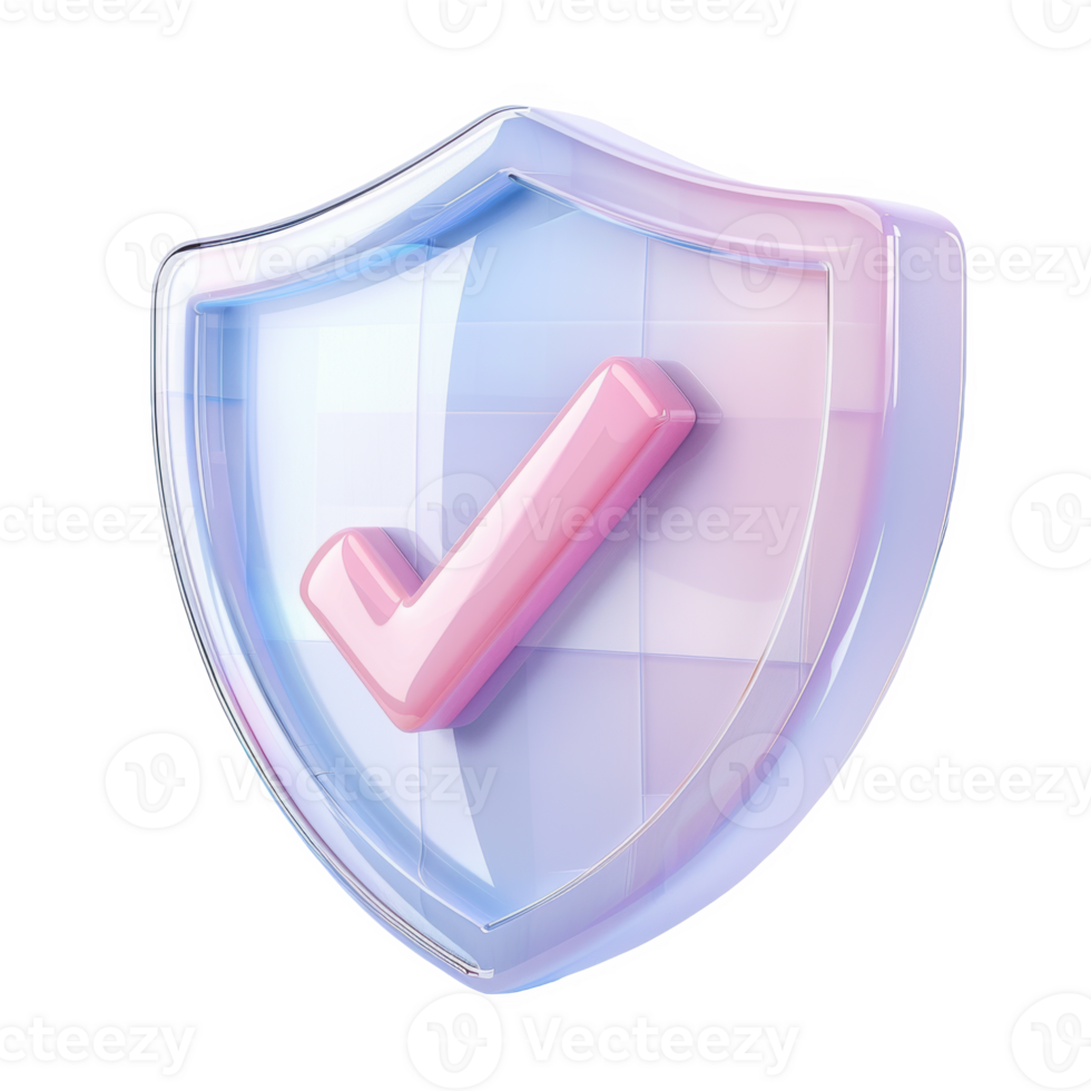 Frosted glass shield icon featuring a check mark for secure transactions png