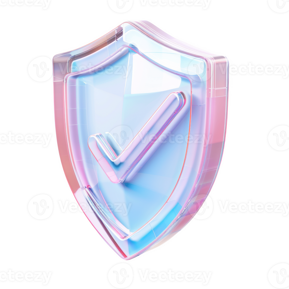 Frosted glass icon of a shield with a checkmark symbolizing trust and security png