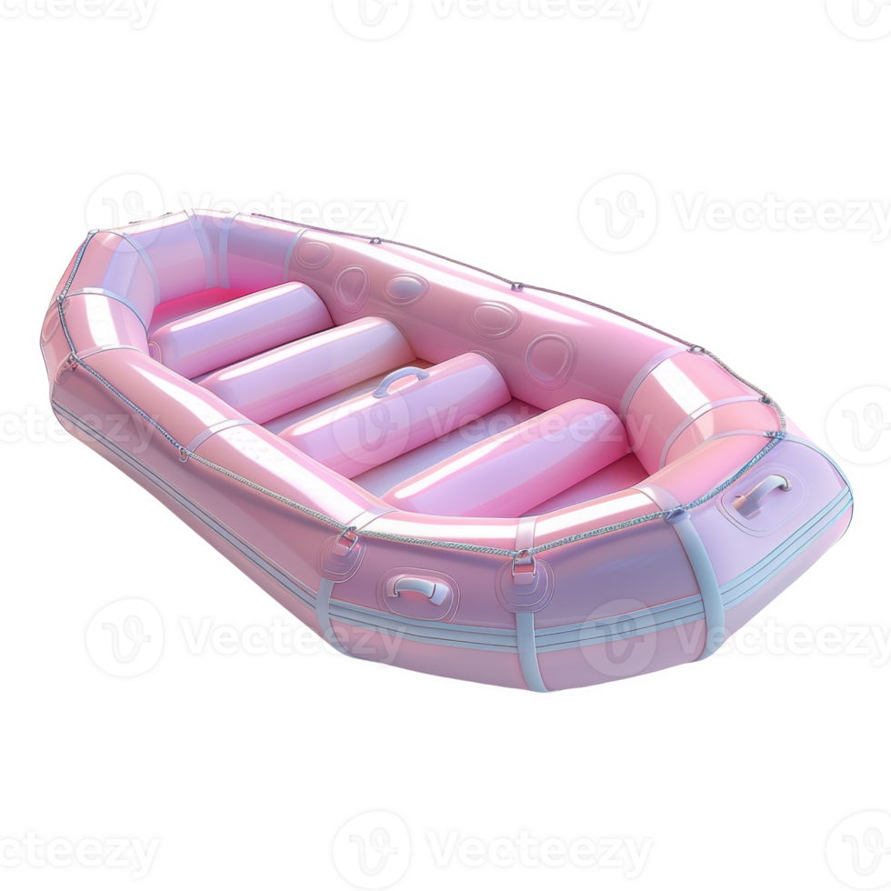 Pink inflatable raft ready for whitewater adventures in a scenic outdoor location png