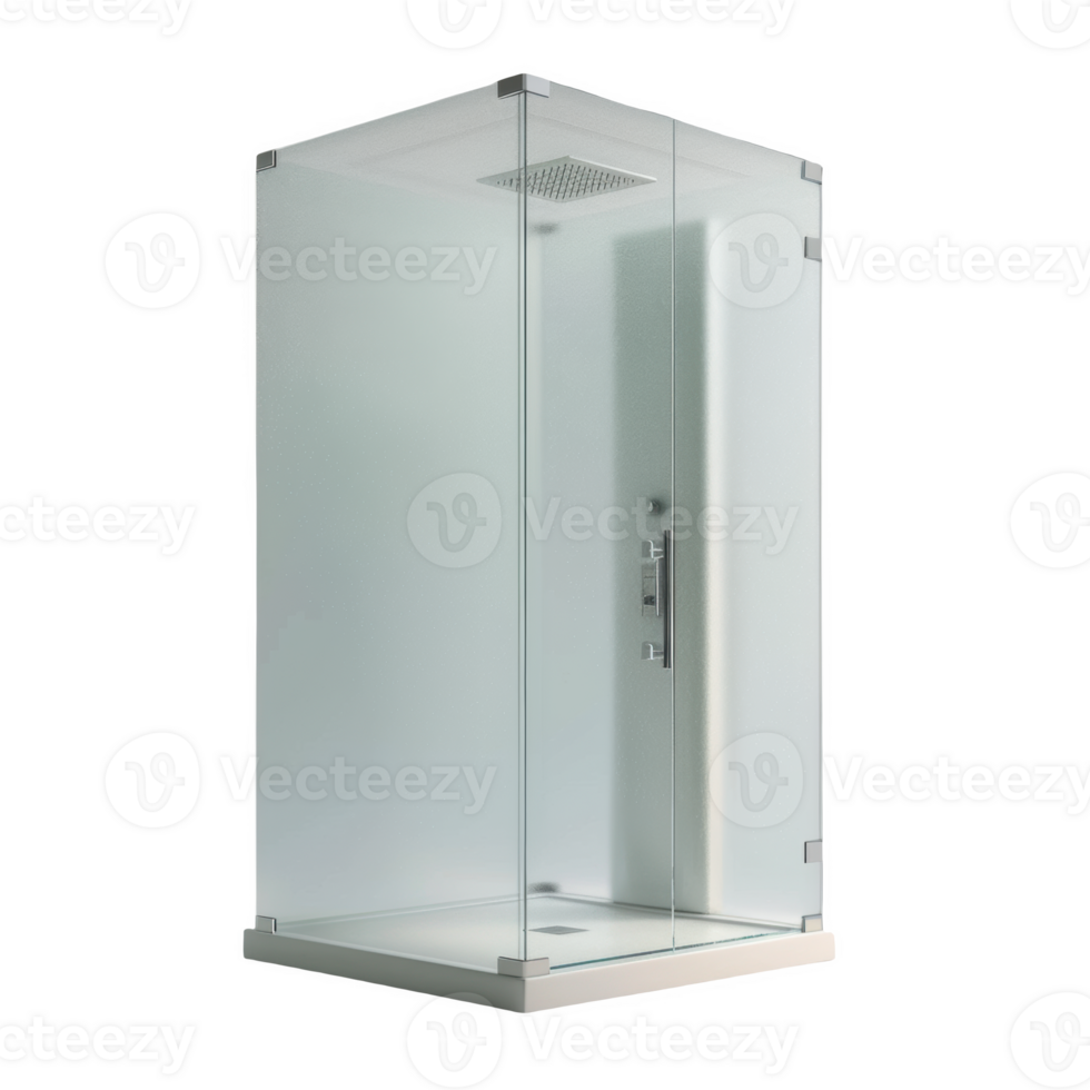 Modern standing shower design with frosted glass panel and minimalist fixtures png