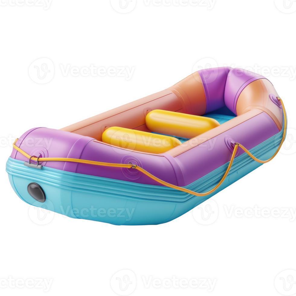 Vibrant inflatable raft ready for whitewater adventures on a sunny day png