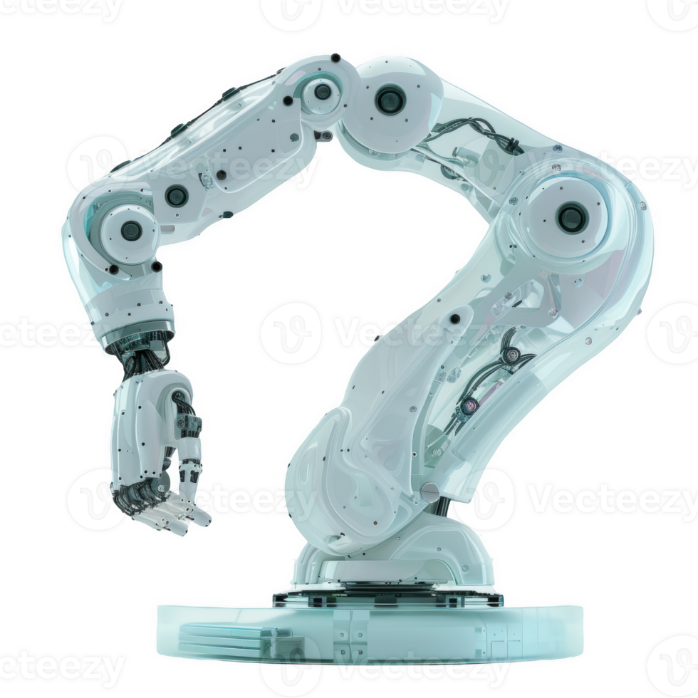 Frosted glass robotic arm showcasing advanced technology and innovative design png