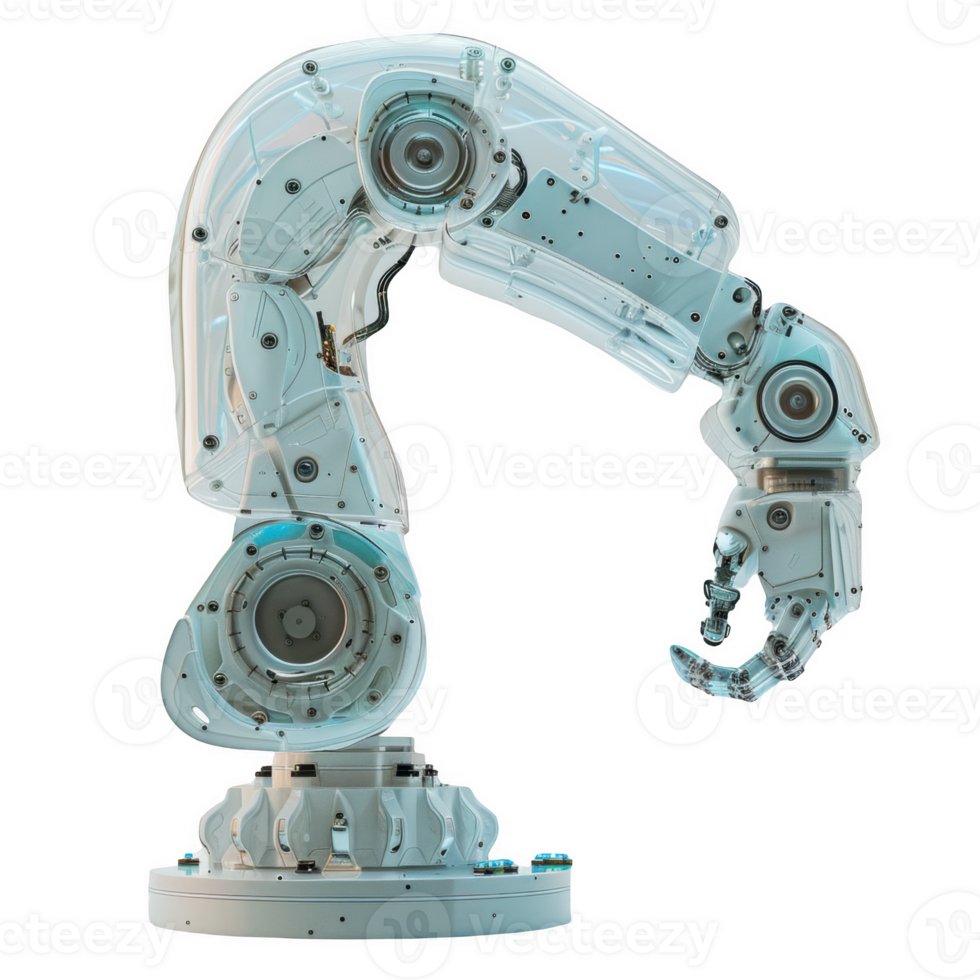 Frosted glass robotic arm showcasing advanced design and technology in a lab setting png