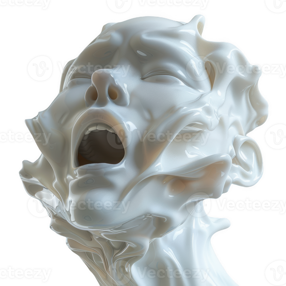 Abstract sculptural expression of a face with flowing white features and dramatic contours png