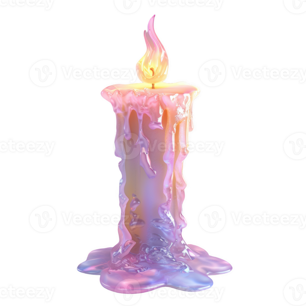 Elegant frosted glass white candle with vibrant colors and melting wax on display png