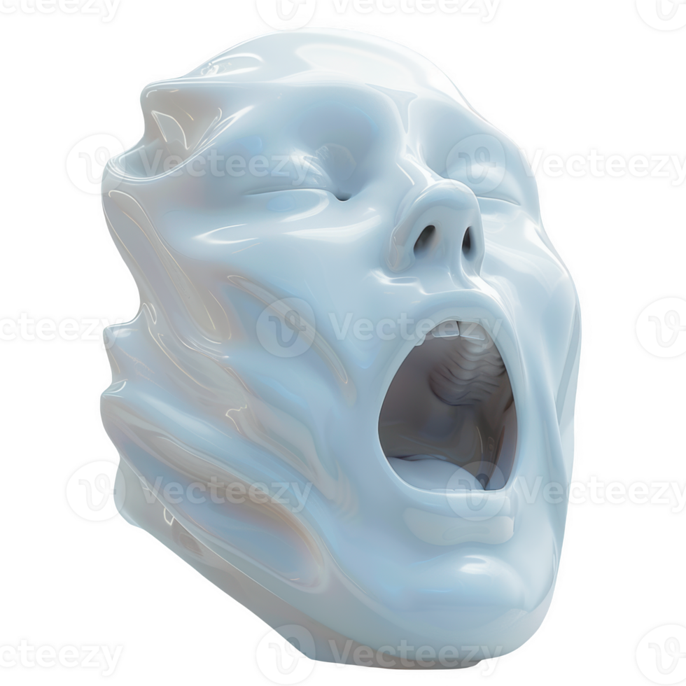 Abstract white face sculpture with frosted glass texture in a minimalist setting png