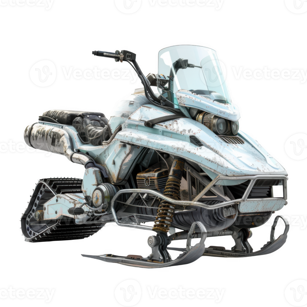 Vintage snowmobile parked on icy terrain ready for winter adventures png