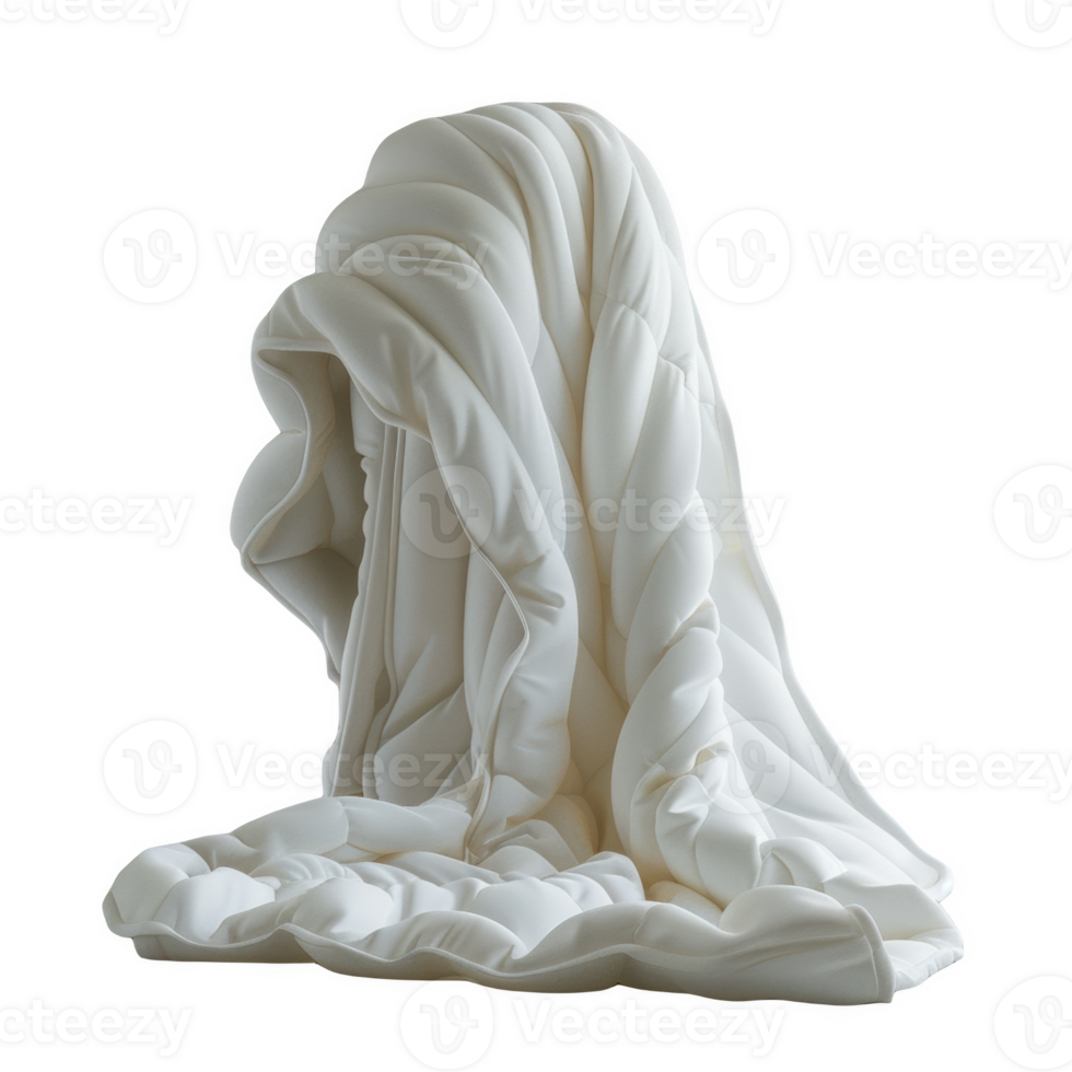 Cozy white blanket draped over a person standing to stay warm in chilly weather png