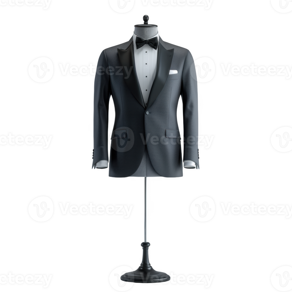 Classic black tuxedo on display highlighting sharp attire for formal events png