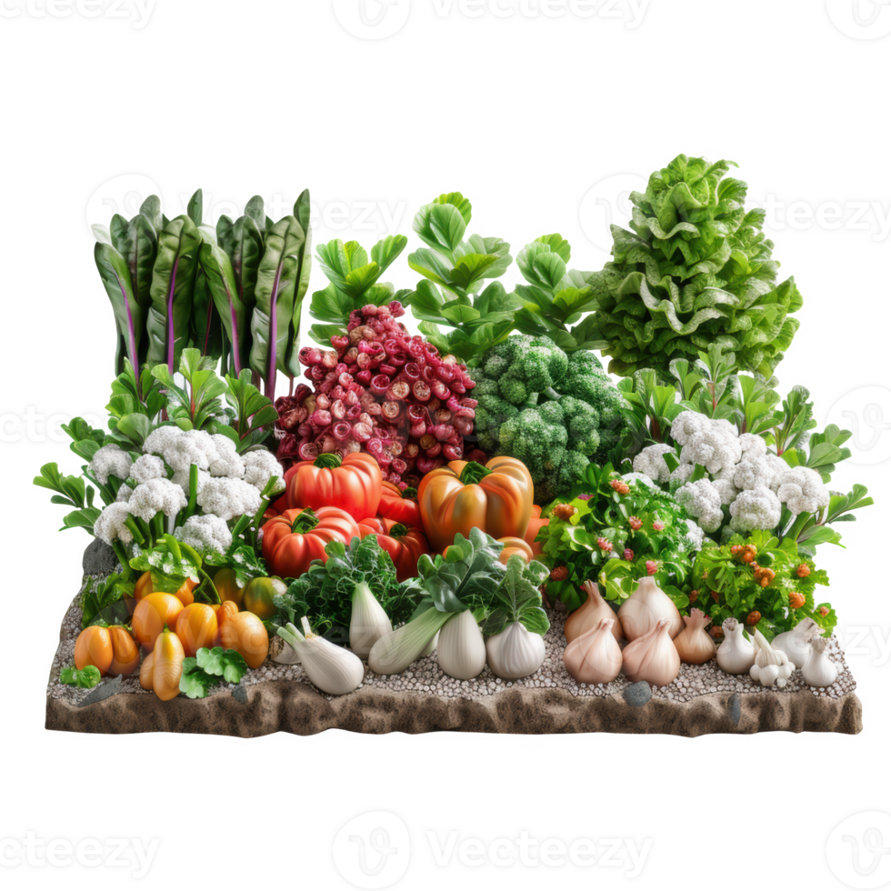 Vibrant garden patch showcasing a variety of fresh vegetables in full bloom during summer png