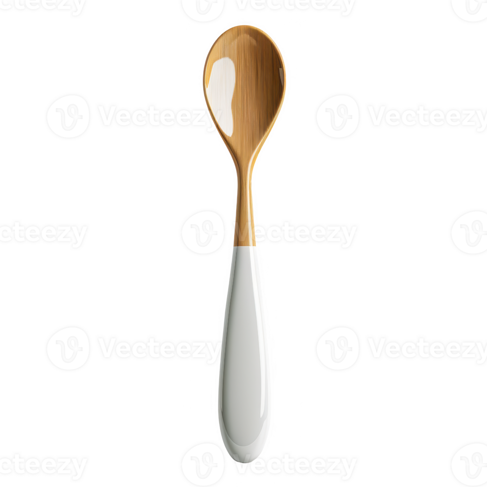 Elegant wooden spoon with a frosted glass white handle resting on a flat surface png