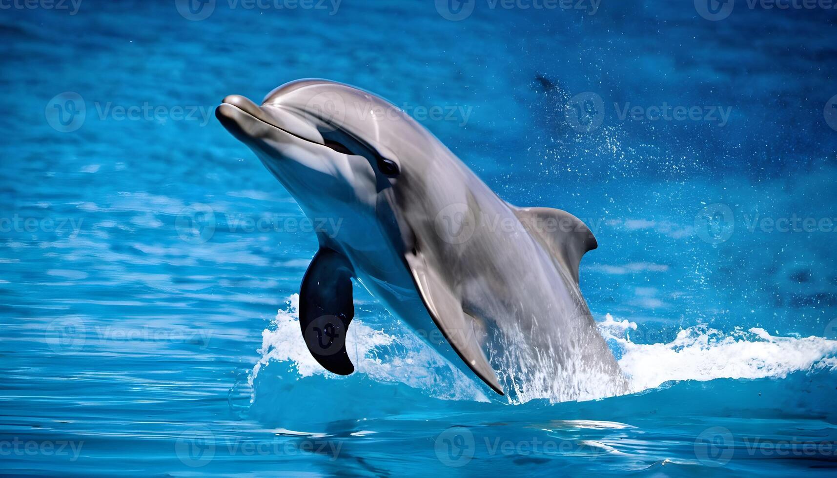 A dolphin is jumping out of the water photo