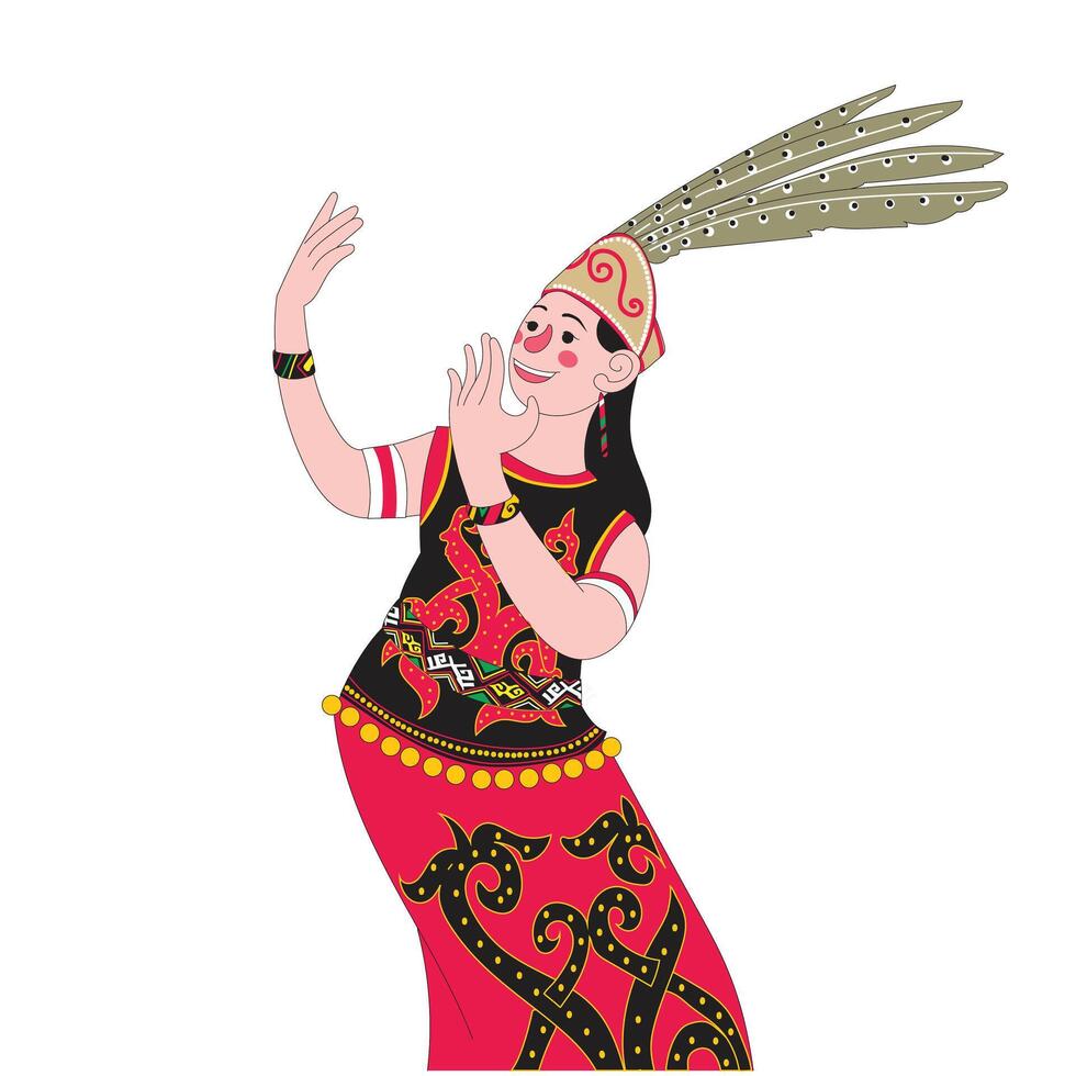 Illustration of traditional Dayak dancer, Kalimantan, Indonesia. vector
