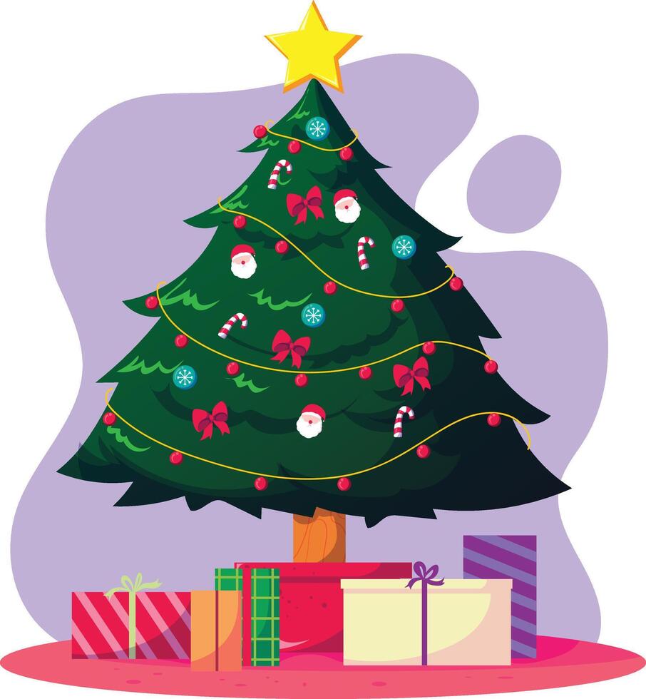 illustration of a christmas tree with lots of gifts underneath vector