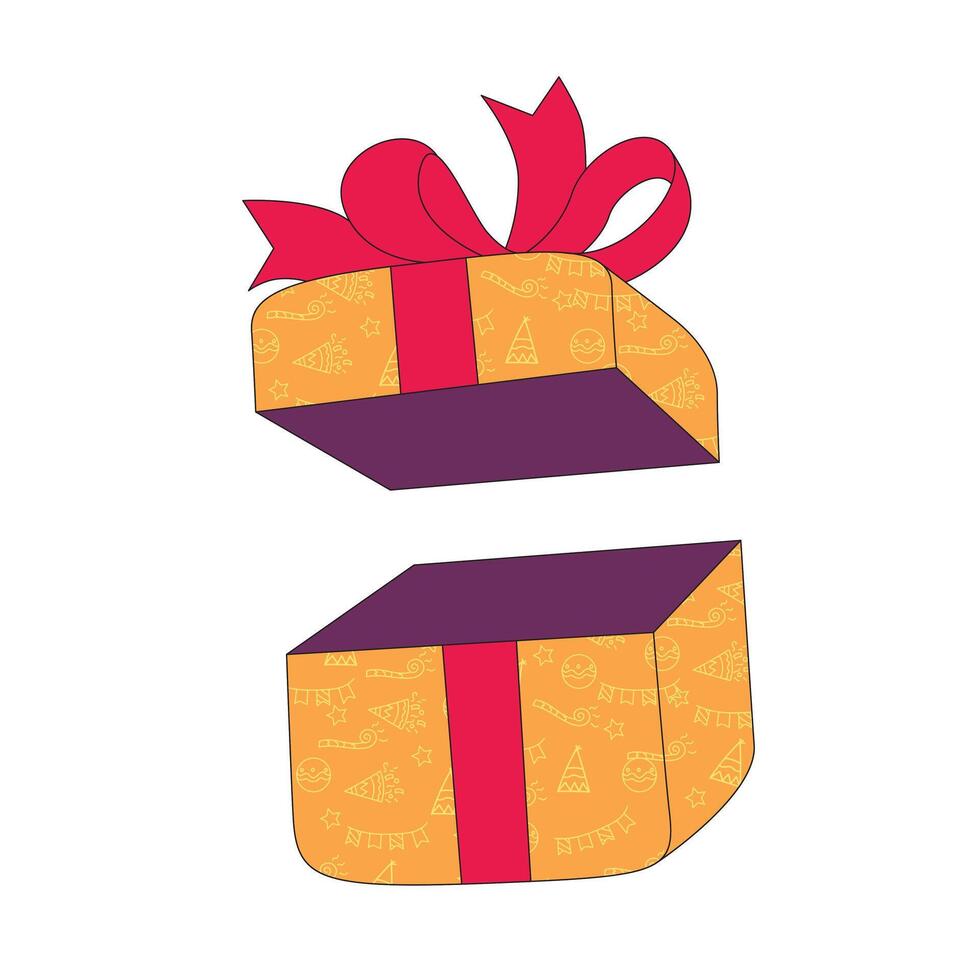 Open gift box, ribbons and confetti isolated on white background. Surprise event celebration, design for greeting. vector