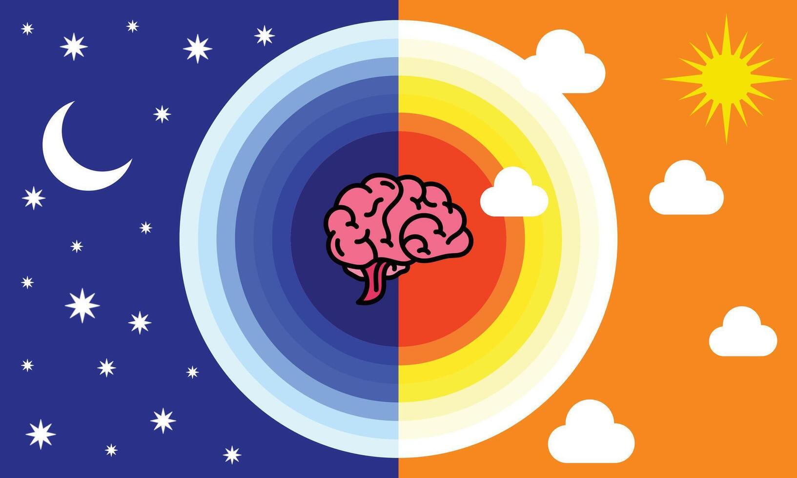 Illustration design Circadian rhythms and sleep wake cycles how exposure to sunlight regulates melatonin secretion in the human brain and body processes vector