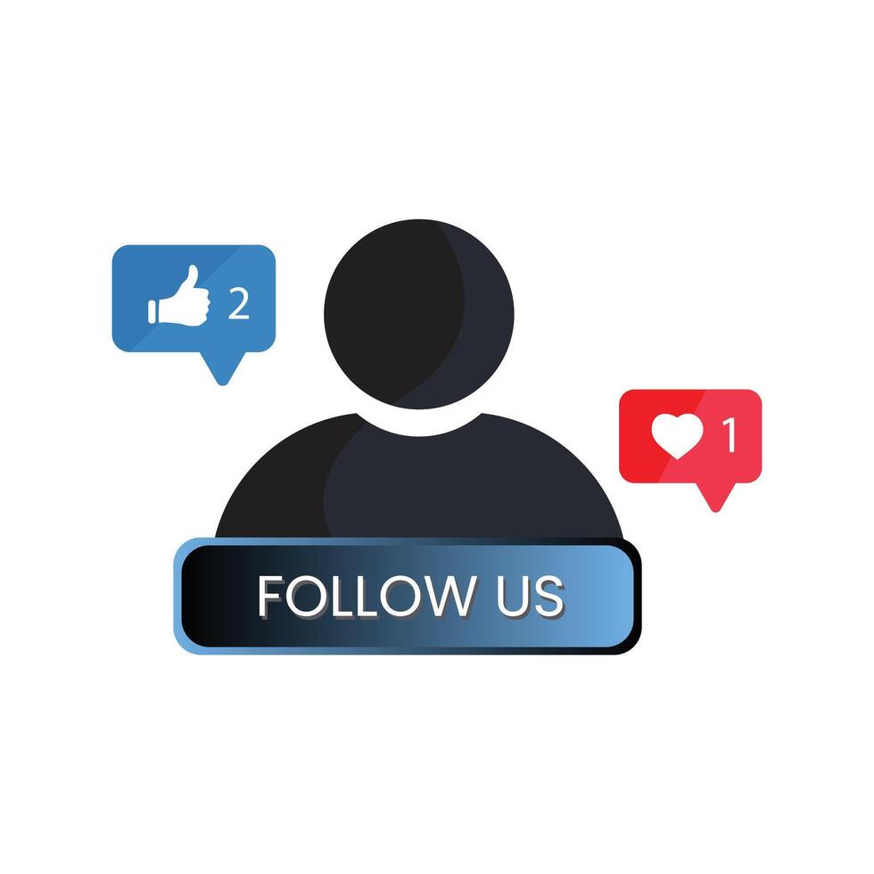 Social media follow us button with like and love react icon. Follow Us illustration vector