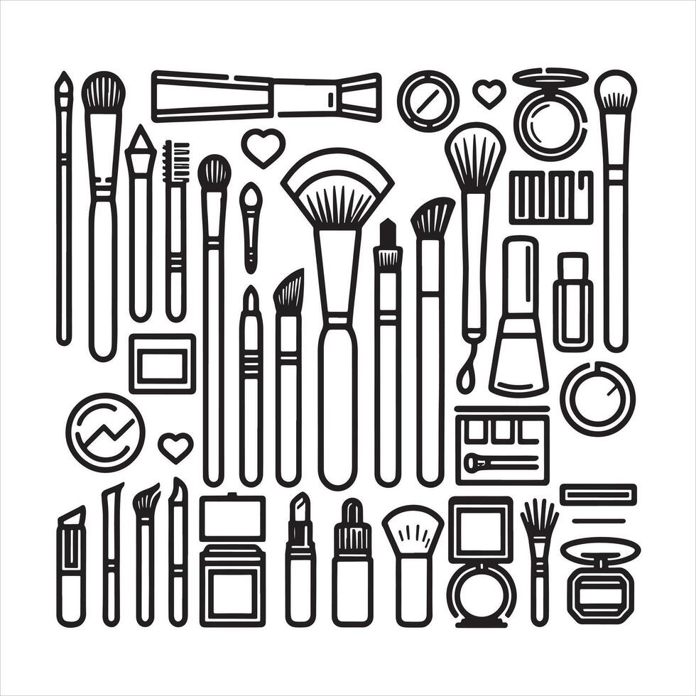 Makeup brush icon Thin line silhouette white background vector